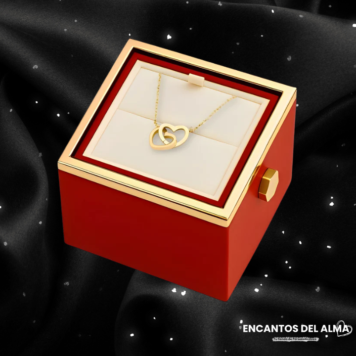 Caja de Rosa Eterna | Rosa Real y Collar Personalizado en Oro 18k