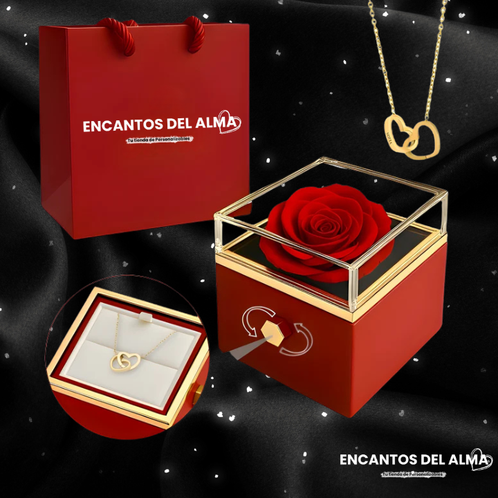 Caja de Rosa Eterna | Rosa Real y Collar Personalizado en Oro 18k