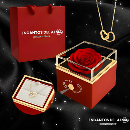 Caja de Rosa Eterna | Rosa Real y Collar Personalizado en Oro 18k